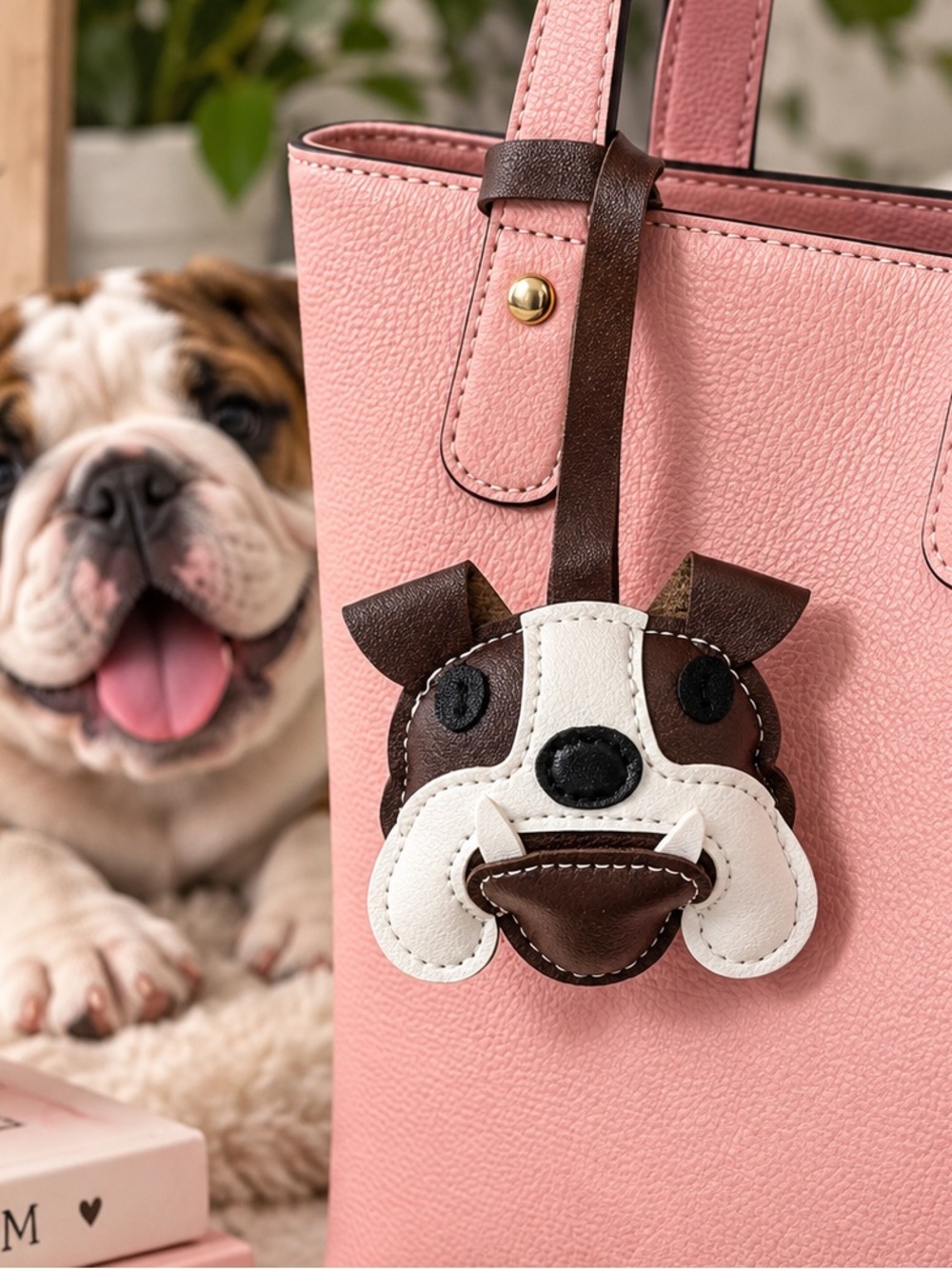 Bulldog Dog Bag Charm Faux Leather Purse Hanger New